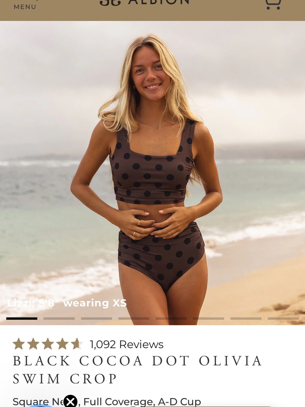 Albion fit Cocoa Polka Dot Olivia Swim Crop